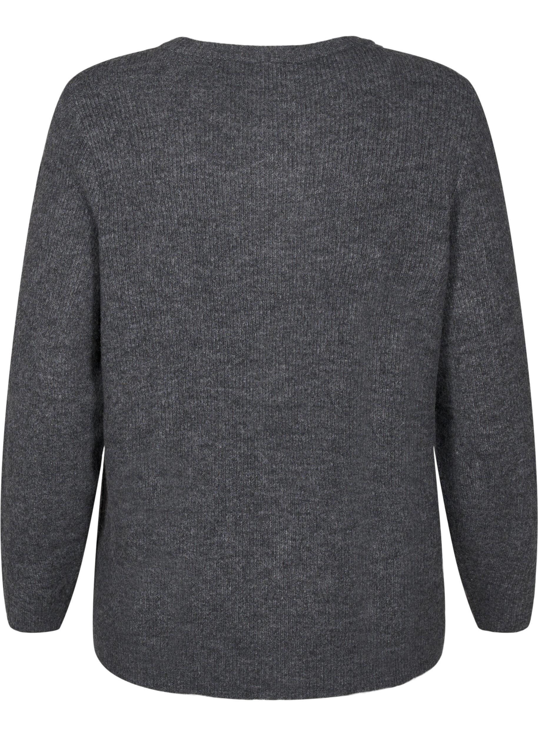 ZizziMelange-Pullover mit Rundhalsausschnitt, Dark Grey Black Mel., Packshot image number 1