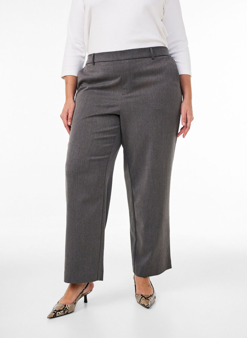 Hoch taillierte Anzughose mit gerader Passform, Grau, Model image number 2