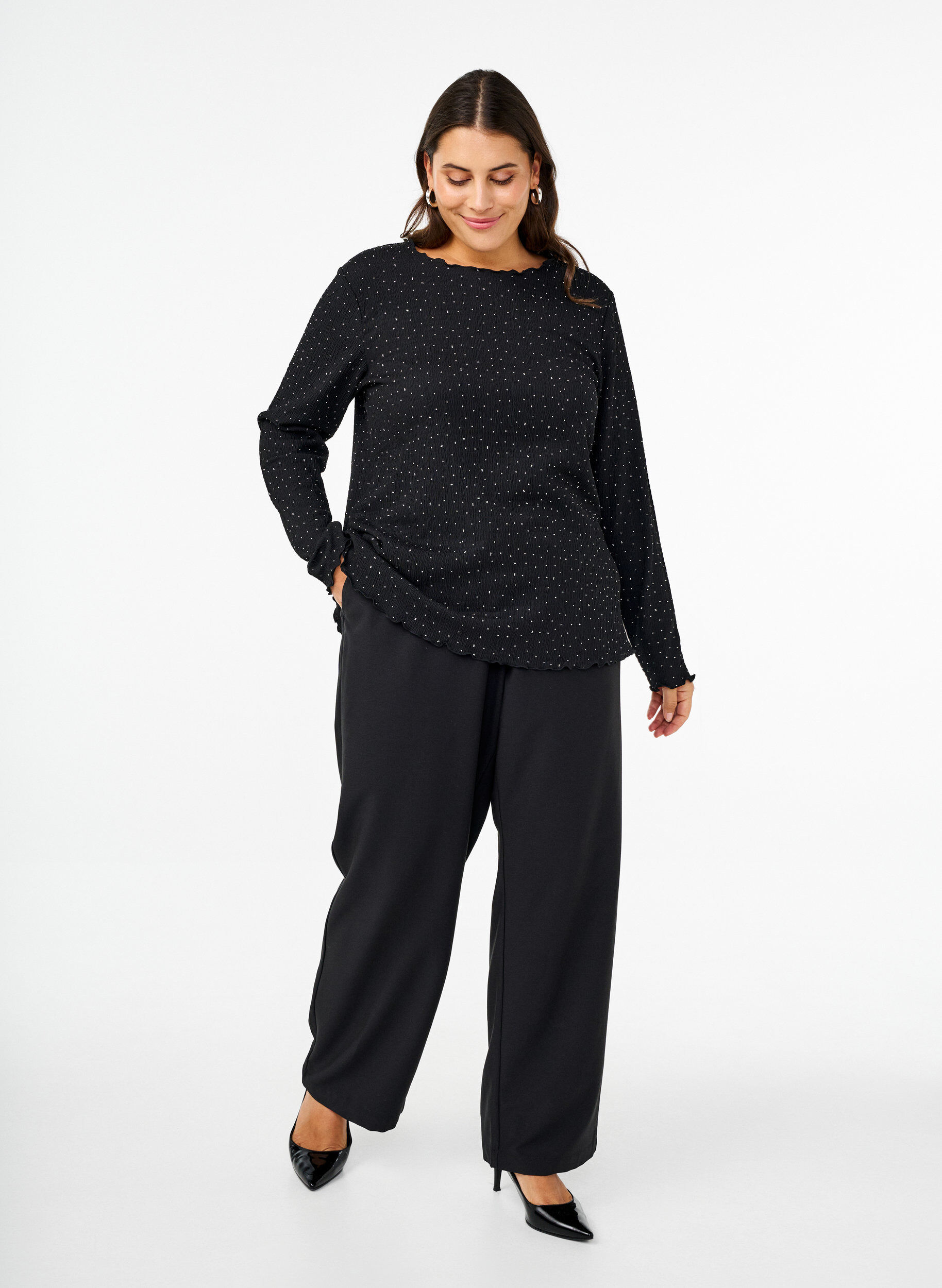 ZizziLang&auml;rmlige Bluse mit Strasssteinen, Schwarz, Model image number 1