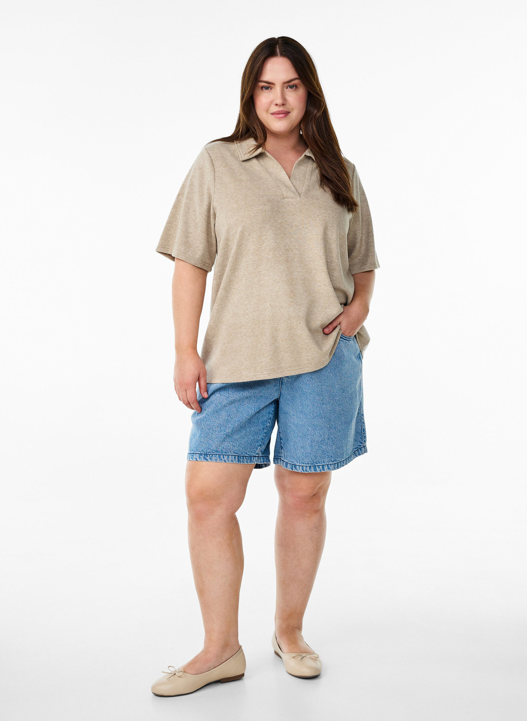 ZizziJersey Bluse mit Kragen und kurzen &Auml;rmeln, Braun, Model image number 1