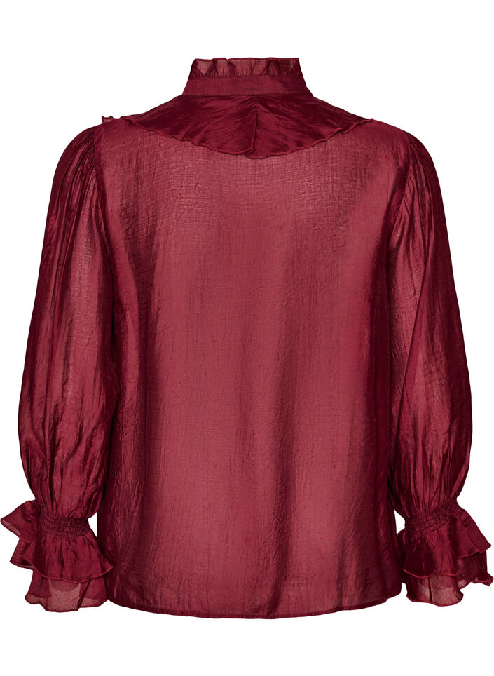 Viskosebluse mit R&uuml;schen und langen &Auml;rmeln, Rot, Packshot image number 1