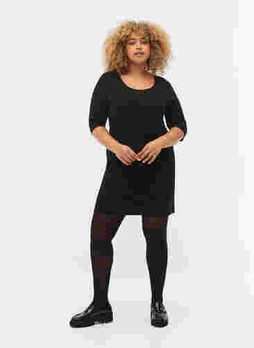 Unifarbenes Kleid mit 3/4 Ärmeln und Schlitz, Black, Model image number 3