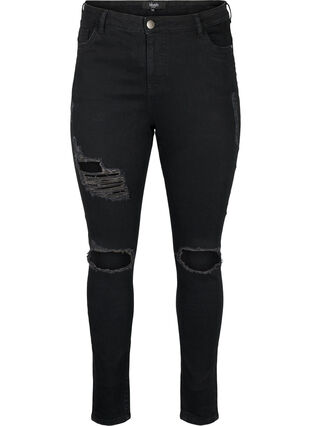 Eng anliegende Jeans mit Schlitzen, Black, Packshot image number 0