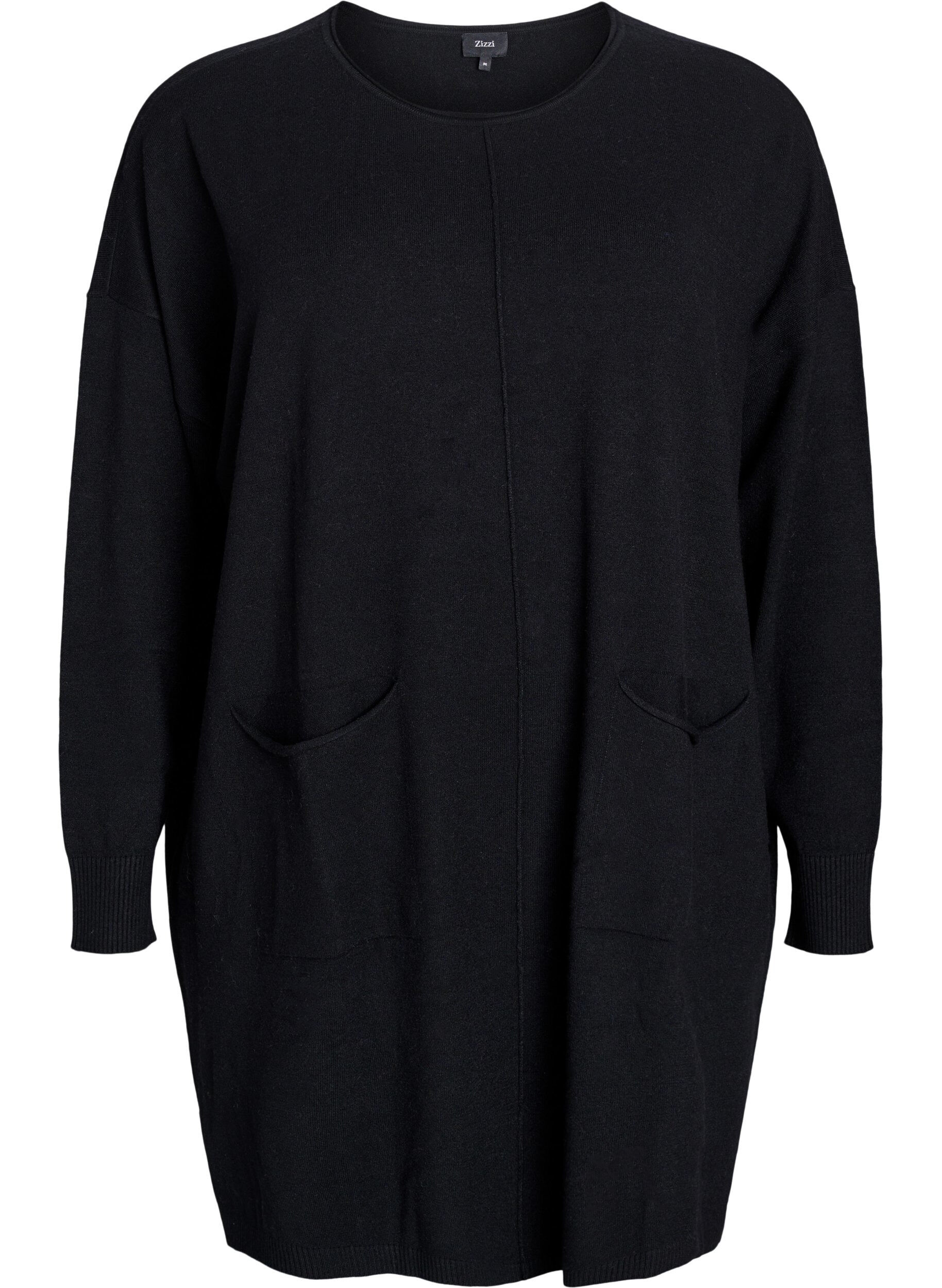 Kurzes Strickkleid mit Mittelnaht und Taschen