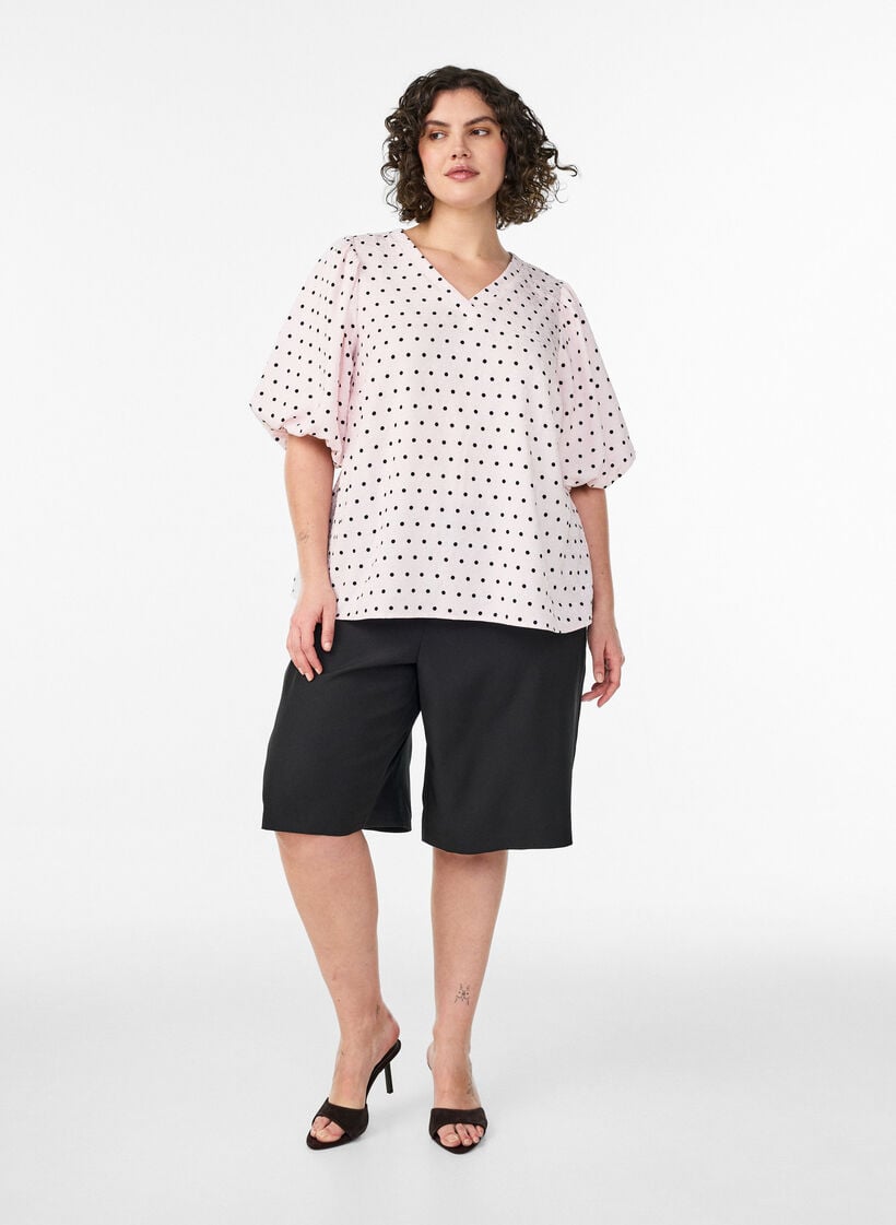 Bluse mit Polka-Dot-Muster und Ballon&auml;rmeln, Pink, Model image number 1