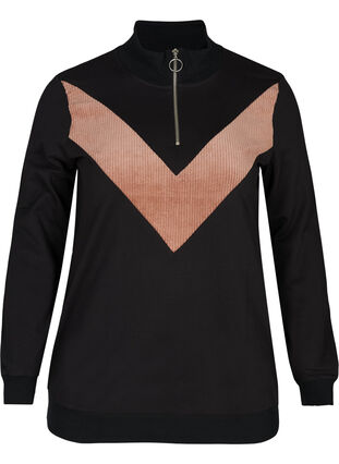 Hochgeschlossenes Sweatshirt mit Reißverschluss , Black w. Burlwood, Packshot image number 0