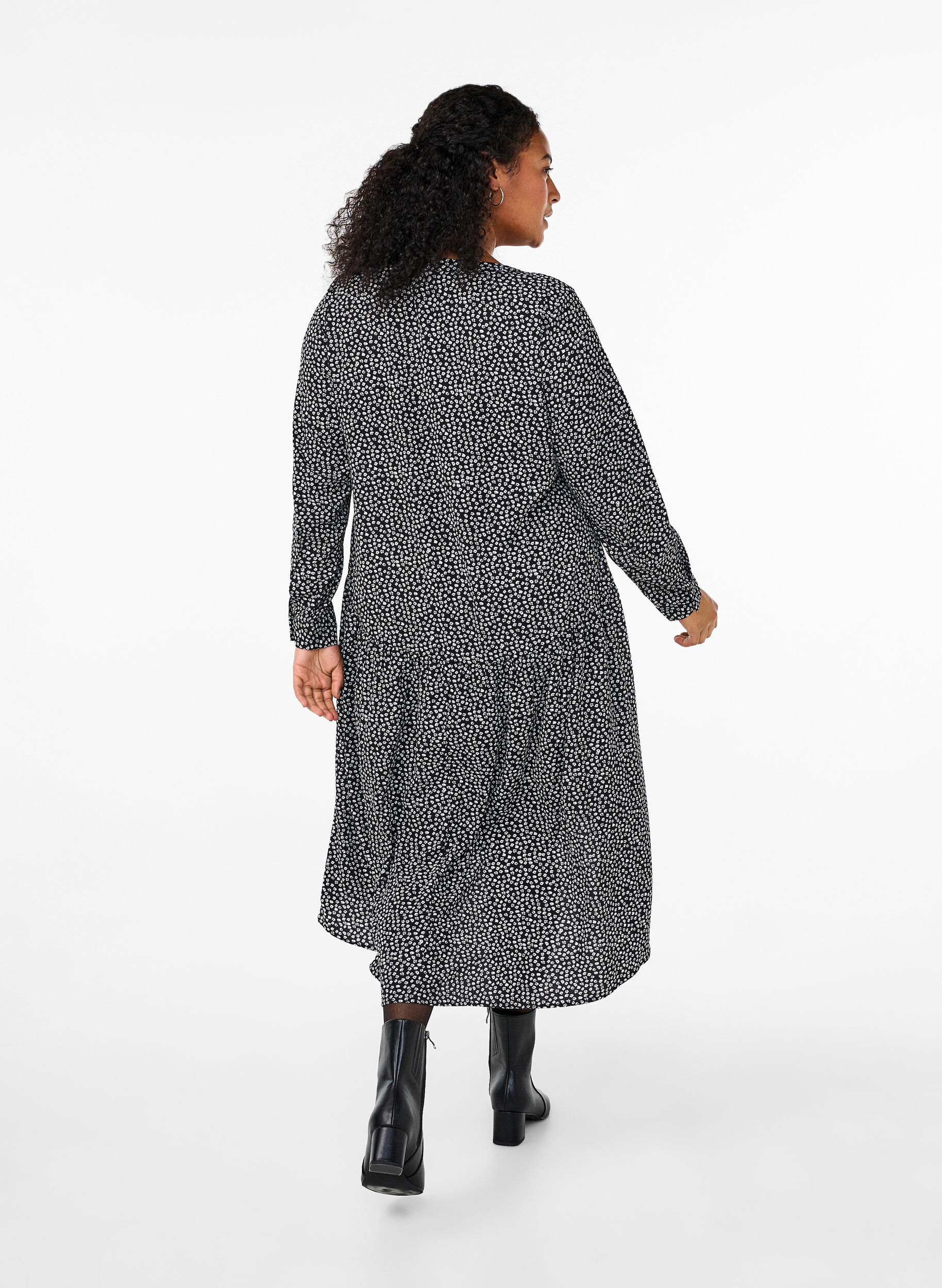 ZizziMidi-Kleid mit langen &Auml;rmeln, Black Small Flower, Model image number 1