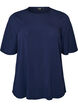 Kurz&auml;rmelige, gewebte Bluse mit Rundhals, Blau, Packshot image number 0