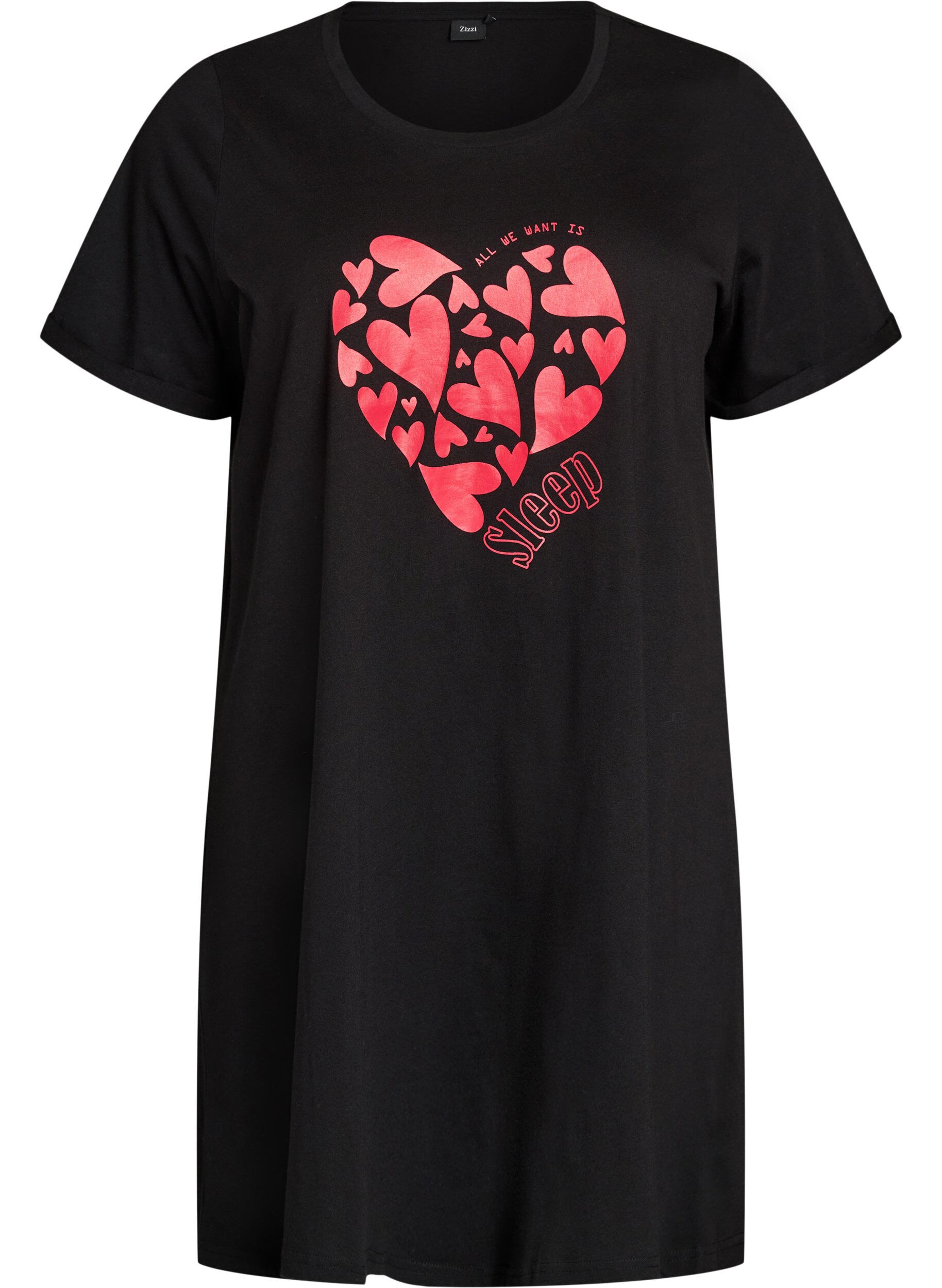 ZizziKurz&auml;rmeliges Nachthemd aus Bio-Baumwolle, Schwarz, Packshot image number 0