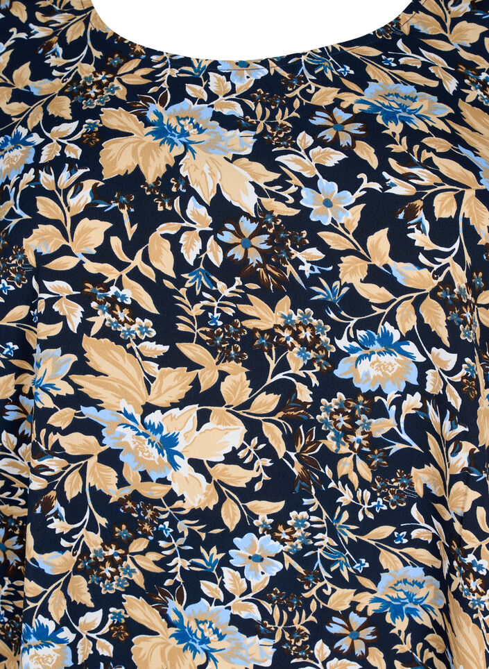 FLASH - Bluse mit kurzen &Auml;rmeln und Print, Brown Blue Flower, Packshot image number 2