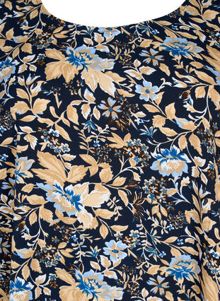 FLASH – Kurzärmelige Bluse mit Print, Brown Blue Flower, Packshot image number 2