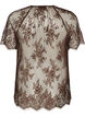 Kurz&auml;rmelige Spitzenbluse mit Bindeband, Braun, Packshot image number 1
