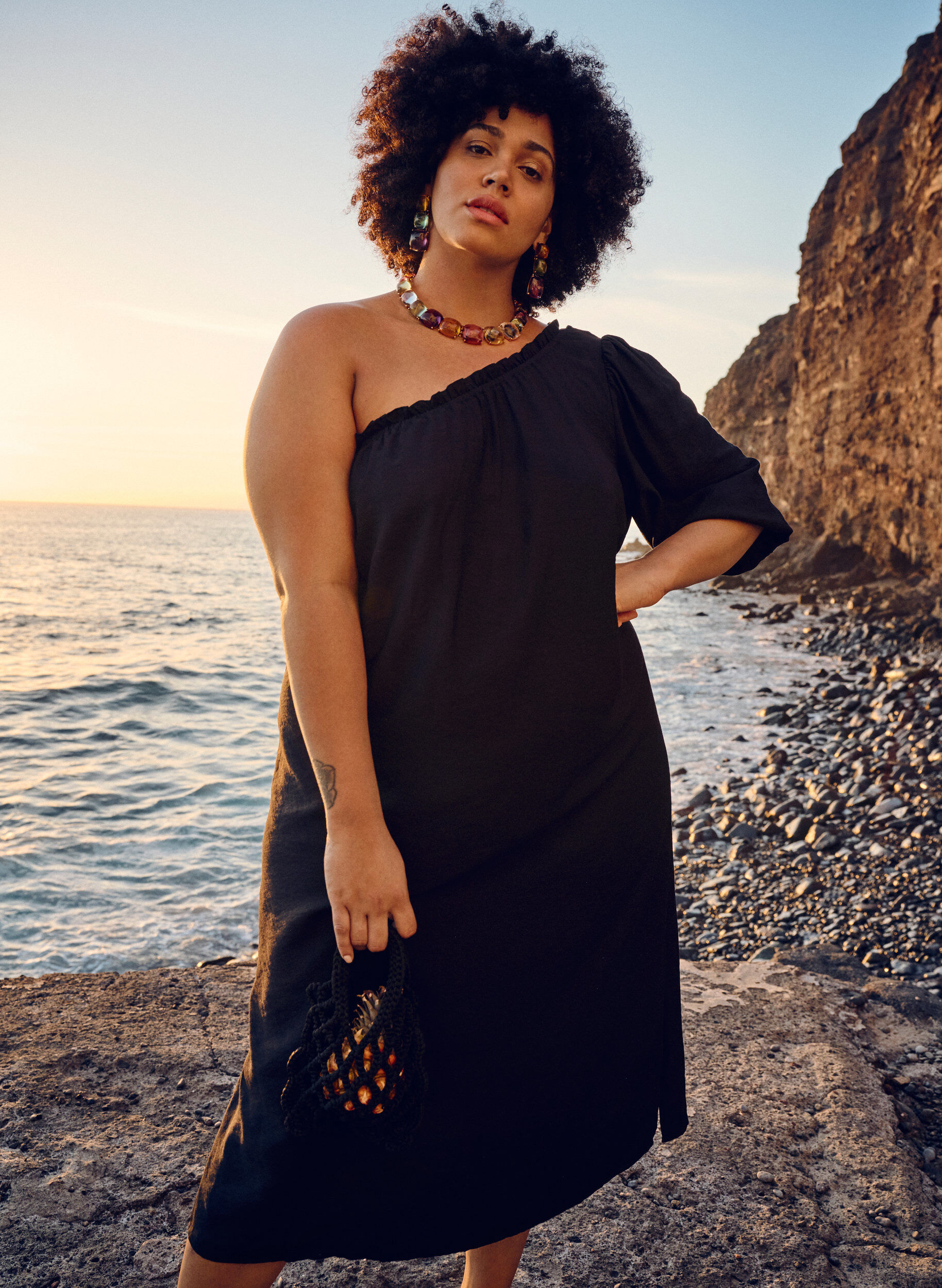 ZizziOne-Shoulder-Kleid aus Viskose, Schwarz, Image image number 0