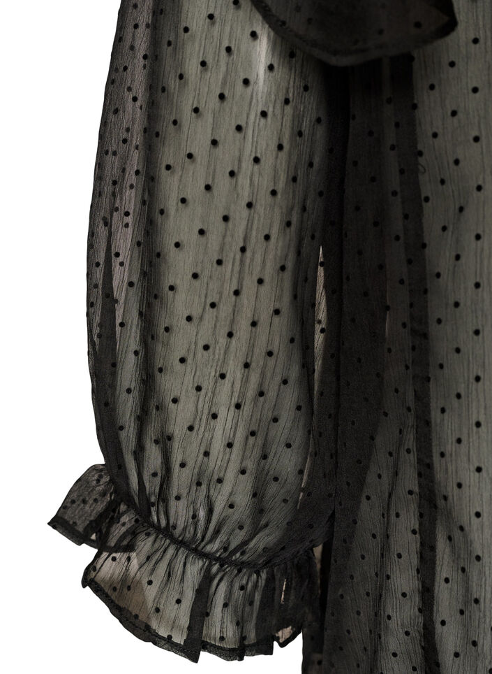 Transparente Hemdbluse mit Punkten und R&uuml;schendetails, Schwarz, Packshot image number 3