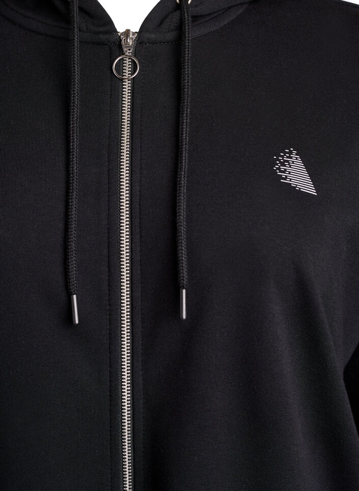 Lange Sweat-Strickjacke mit Printdetails, Schwarz, Packshot image number 2