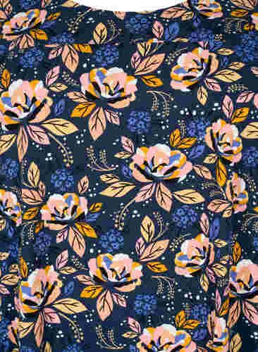 Kurzarm Baumwollkleid mit Print, Blue Orange Flower, Packshot image number 2