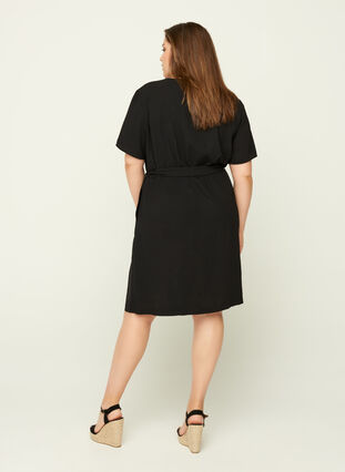 Kurzarm Kleid mit V-Ausschnitt, Black, Model image number 1