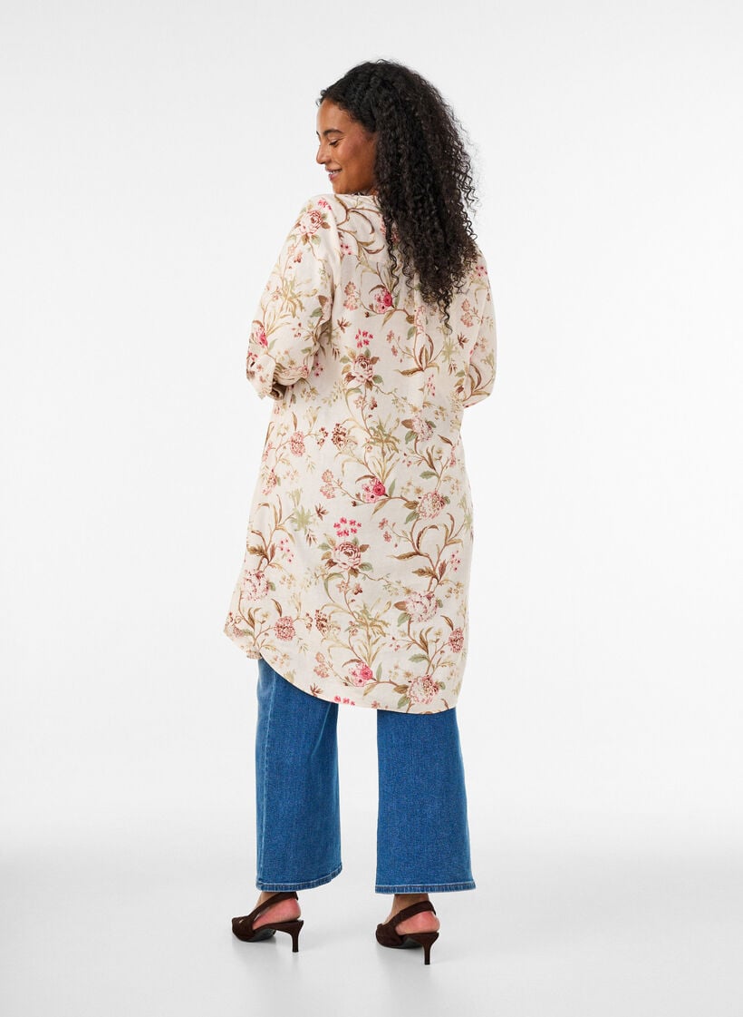 Lange Bluse aus Leinen und Viskose, Vanille, Model image number 2