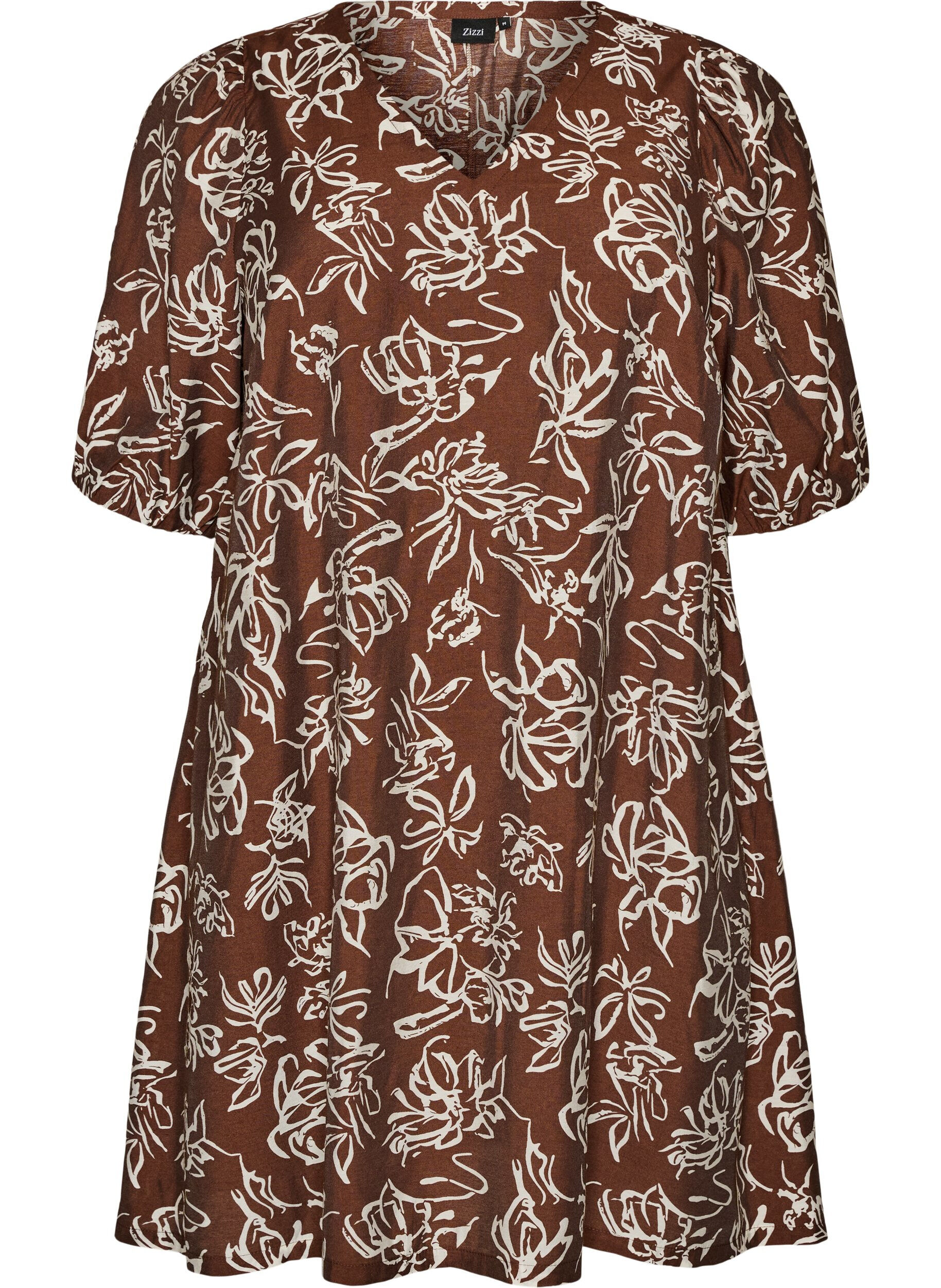 ZizziKurzes A-Linien-Kleid mit V-Ausschnitt, Braun, Packshot image number 0