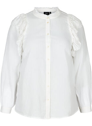 Hemdbluse aus Baumwolle mit Lochstickerei, Bright White, Packshot image number 0