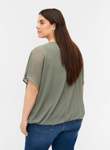 Kurze Bluse mit lockeren Meshärmeln, Agave Green, Model image number 1