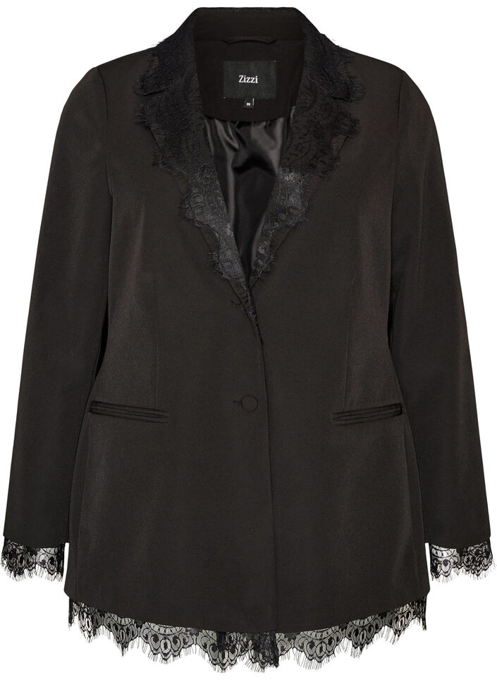 Blazer mit Spitzenbesatz, Schwarz, Packshot image number 0