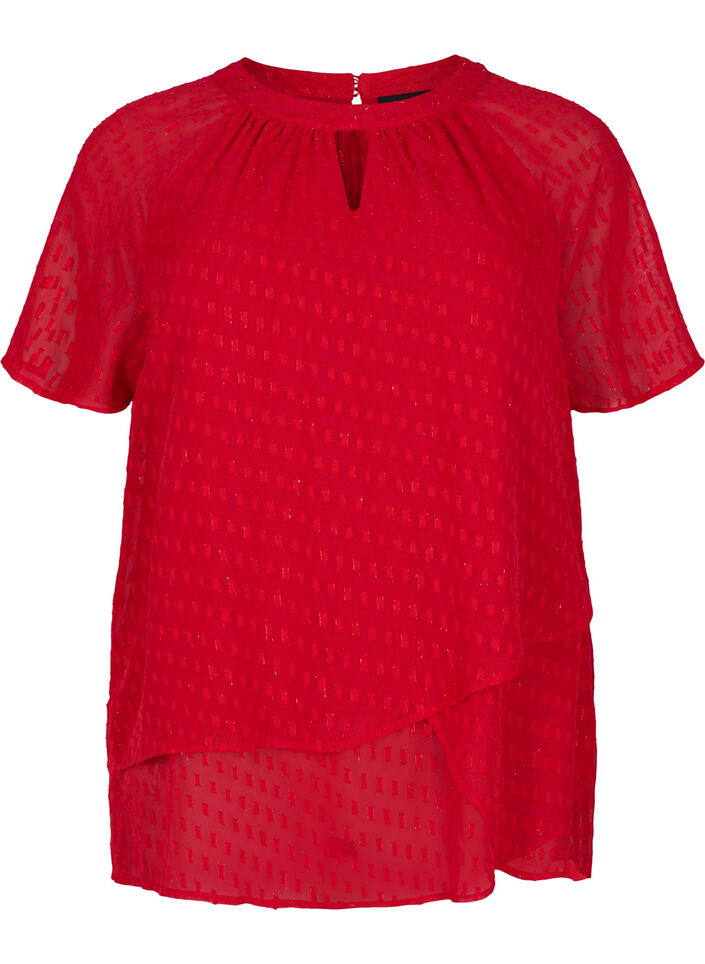 Bluse mit 2/4 Ärmeln aus gemustertem Chiffon, Tango Red, Packshot image number 0