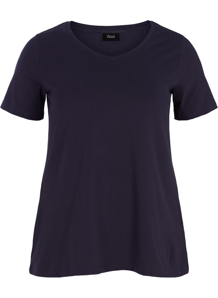 Einfarbiges basic T-Shirt aus Baumwolle, Blau, Packshot image number 0