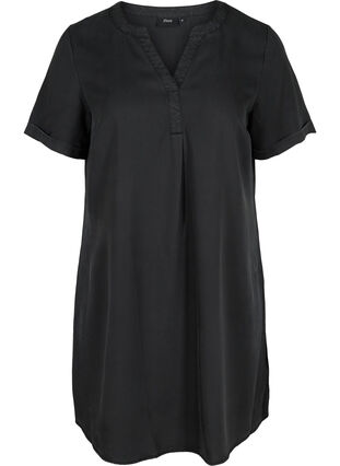 Kurzarm Kleid mit V-Ausschnitt, Black, Packshot image number 0