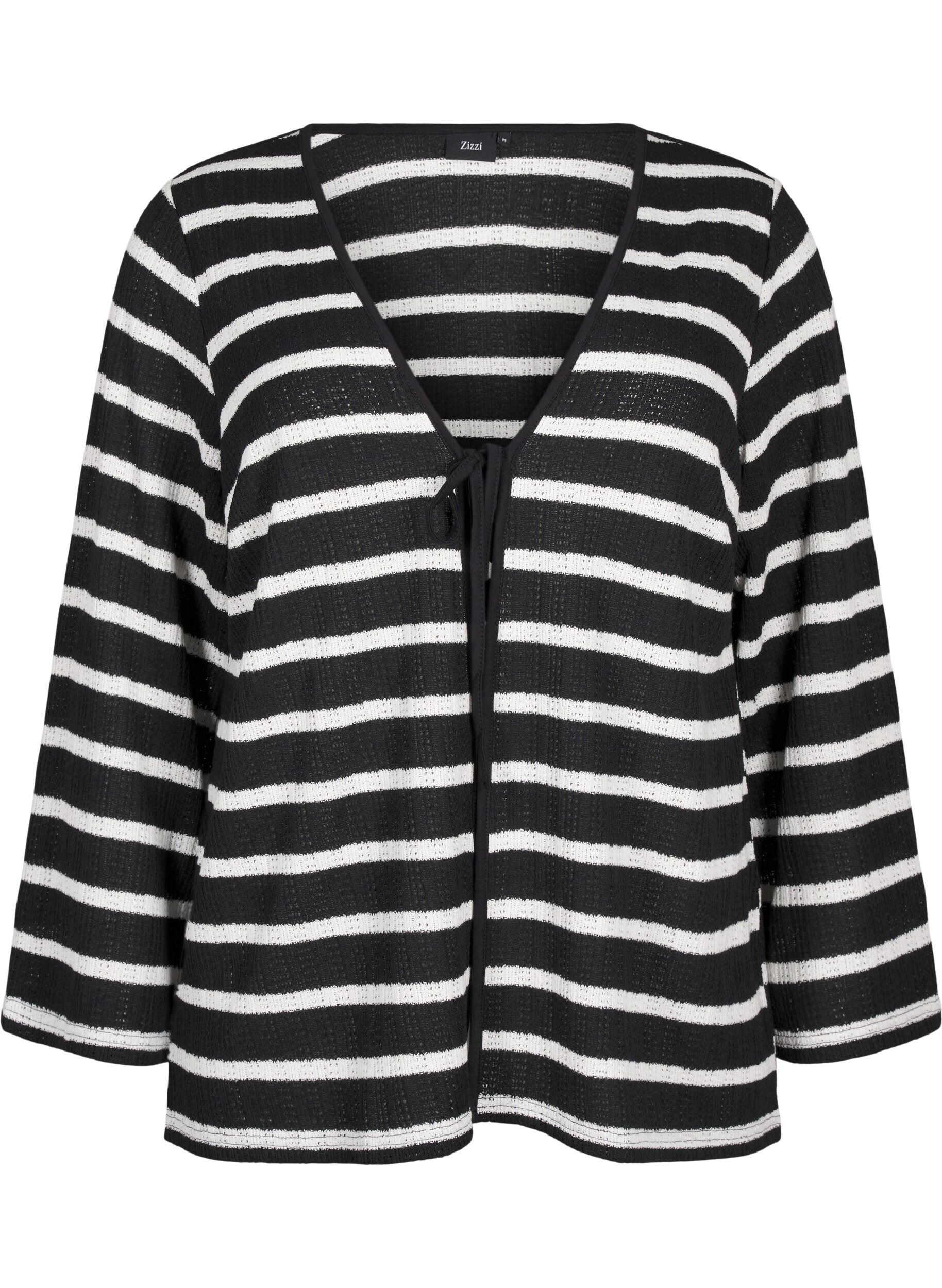 ZizziStrickjacke mit Bindeb&auml;ndchen, Black White stripe, Packshot image number 0