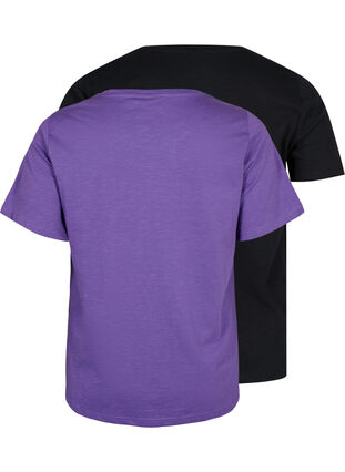 2er-Pack basic T-Shirts aus Baumwolle, Deep Lavender/Black, Packshot image number 1