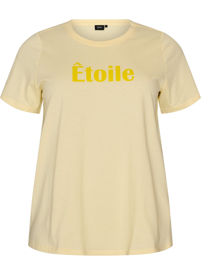 T-Shirt aus Bio-Baumwolle mit Text aus Velours, Gelb, Packshot image number 0