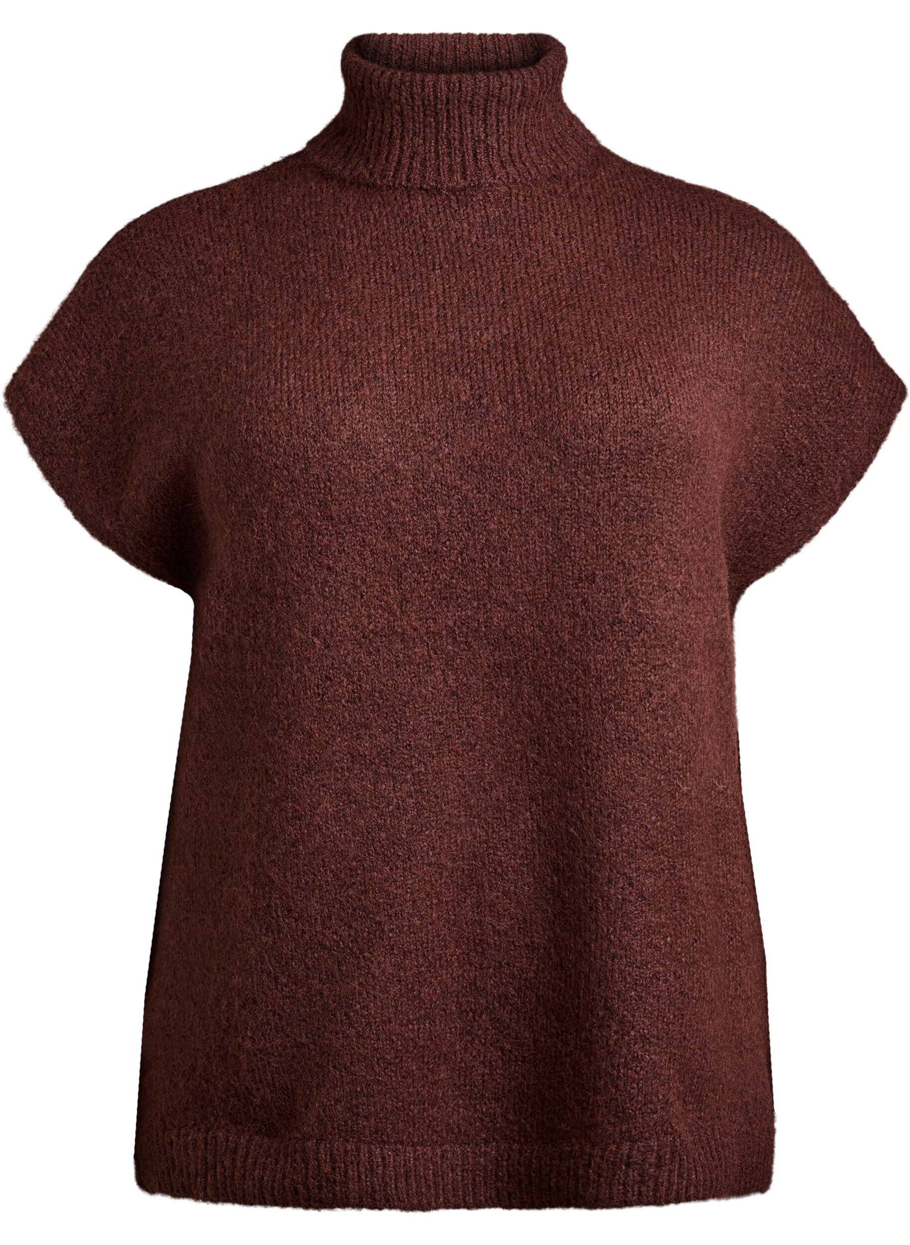 Zizzi&Auml;rmellose Strickweste mit Rollkragen, Braun, Packshot image number 0