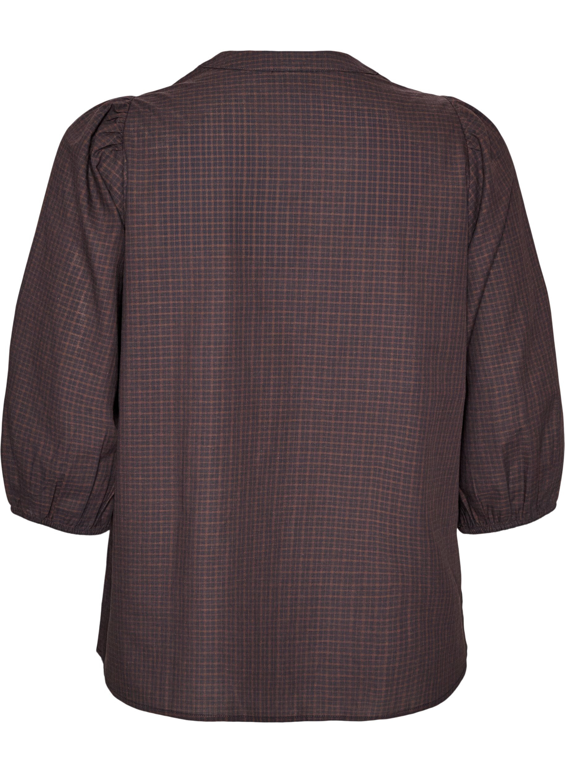 ZizziKarierte Bluse mit V-Ausschnitt und 3/4-&Auml;rmeln, Braun, Packshot image number 1
