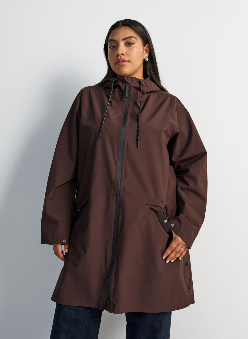 Regenmantel mit Taschen und Kapuze, Braun, Model image number 0