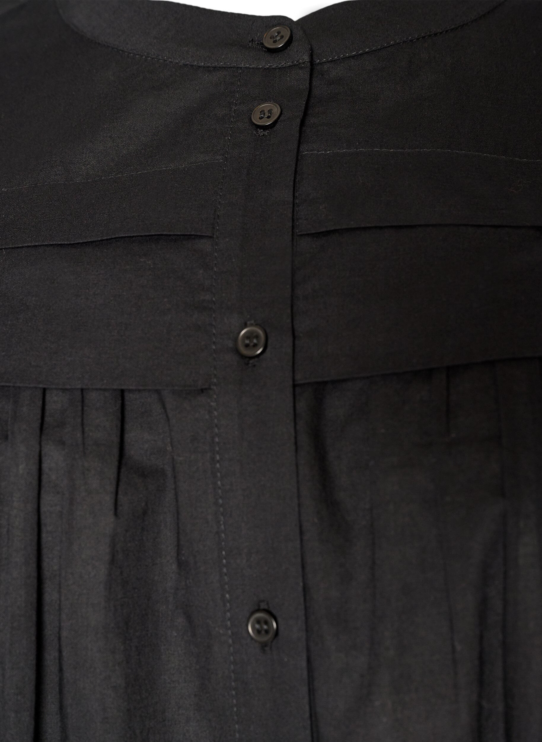 Zizzi&Auml;rmellose Hemdbluse in A-Linie aus Baumwolle, Schwarz, Packshot image number 2