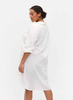 Gestreiftes Kleid aus Baumwolle und Leinen, White, Model image number 1