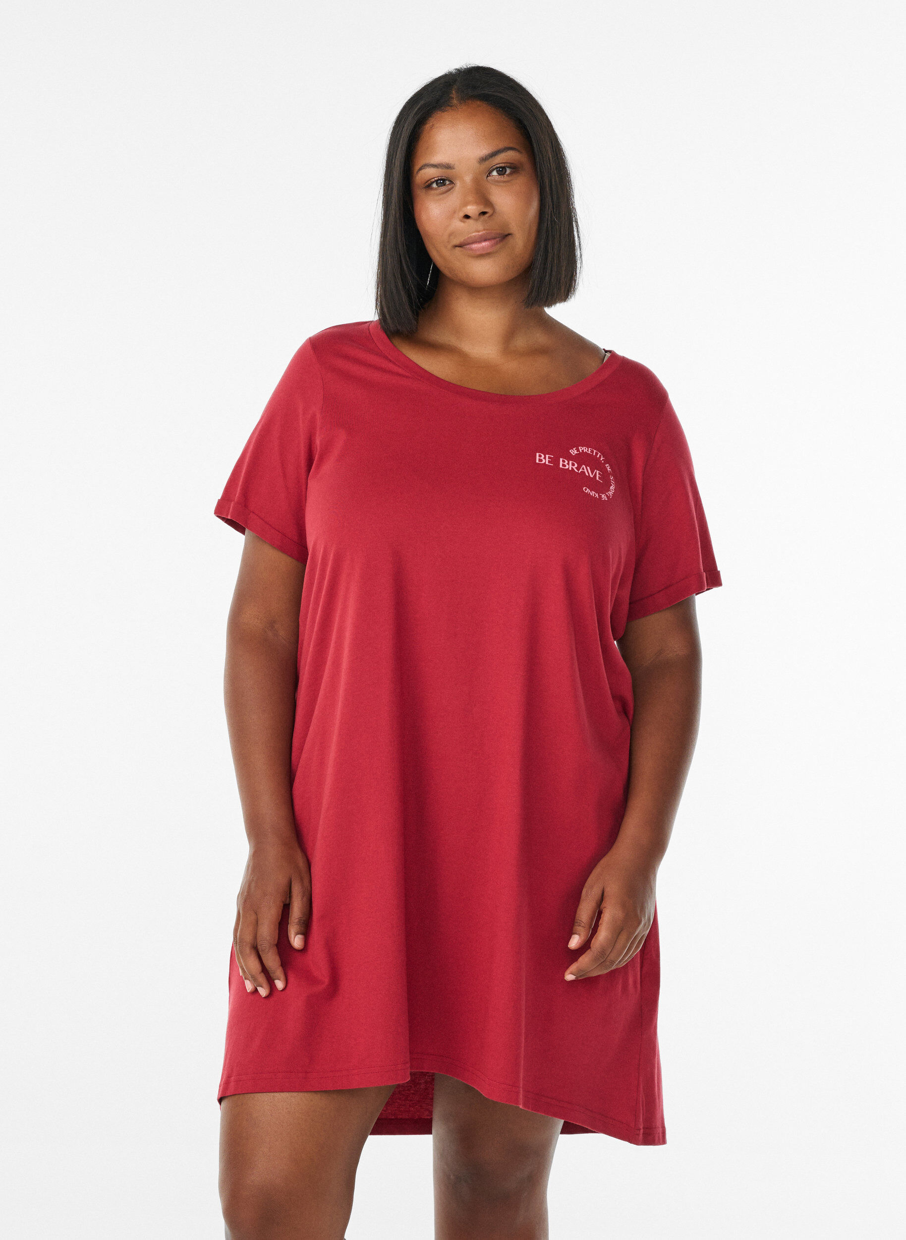 ZizziKurz&auml;rmeliges Nachthemd aus Bio-Baumwolle, Rot, Model image number 0