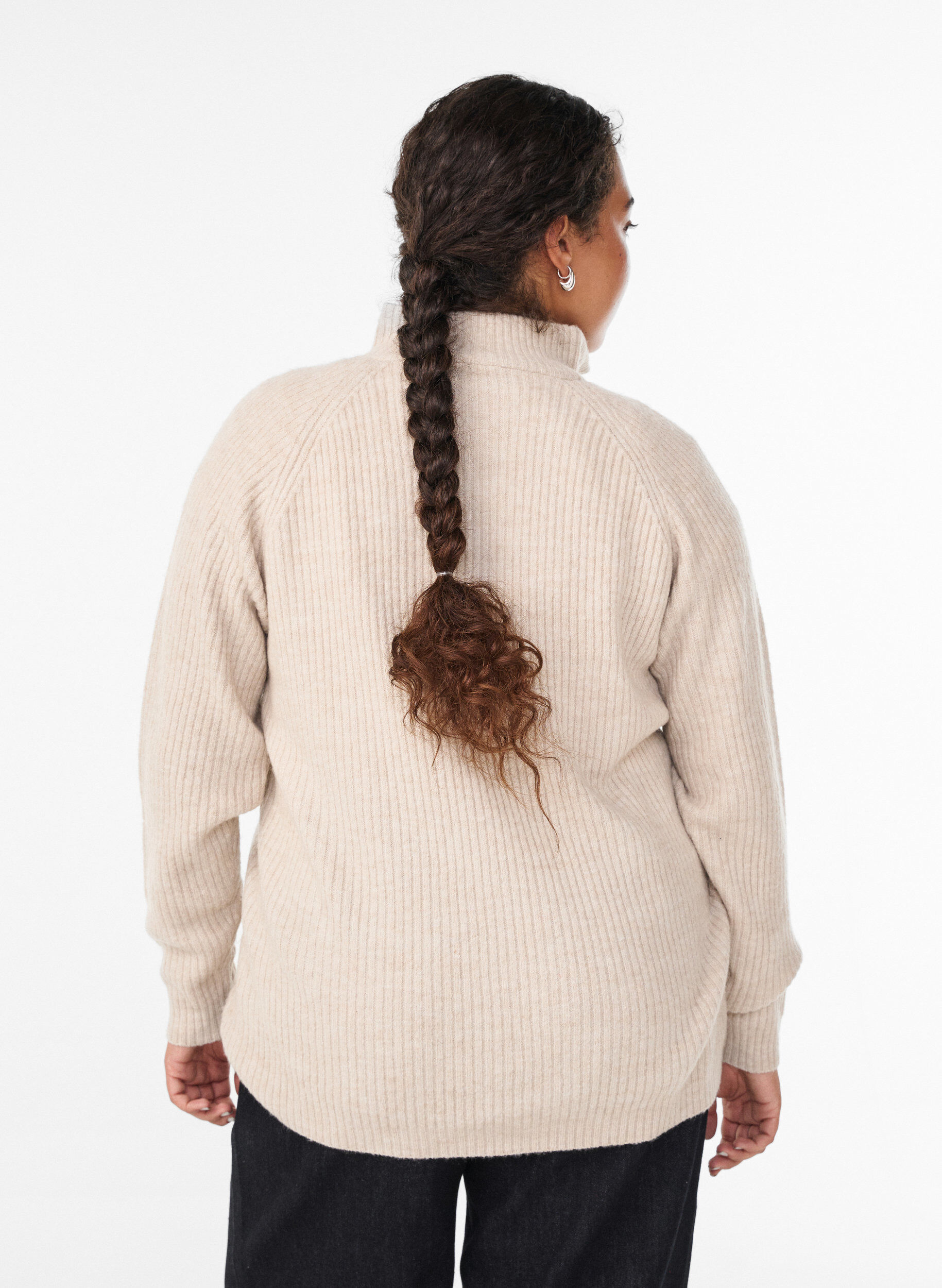 ZizziStrickpullover mit hohem Kragen und Harlekinmuster, Beige, Model image number 2
