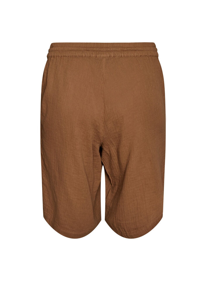 Lockere Shorts aus Baumwollmusselin mit hoher Taille, Braun, Packshot image number 1