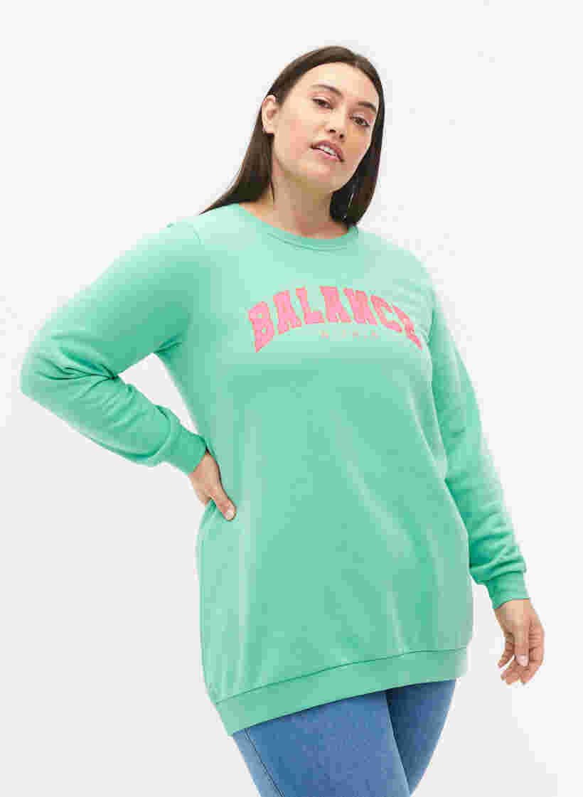 Langes Sweatshirt mit Textdruck, Neptune Green , Model image number 0
