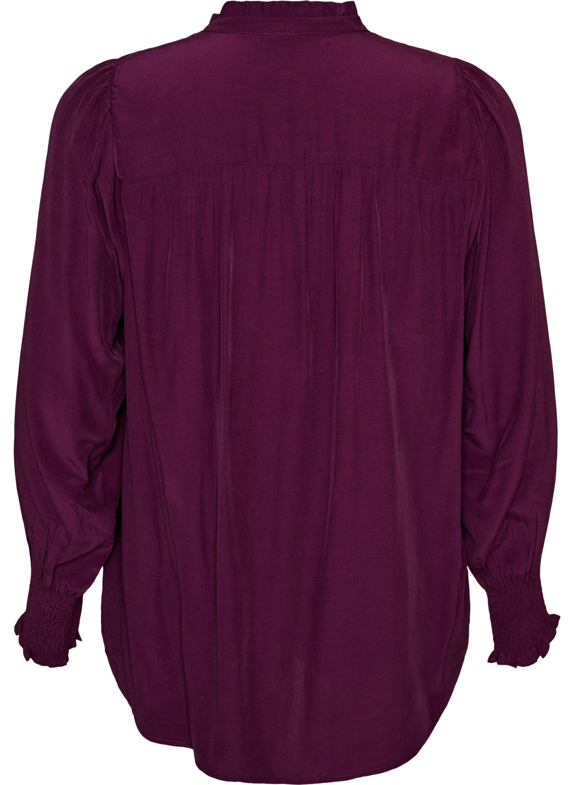 ZizziBluse mit R&uuml;schenkragen und Raffung, Lila, Packshot image number 1