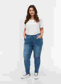 Cropped Amy Jeans mit hoher Taille und Schleife, Blue denim, Model