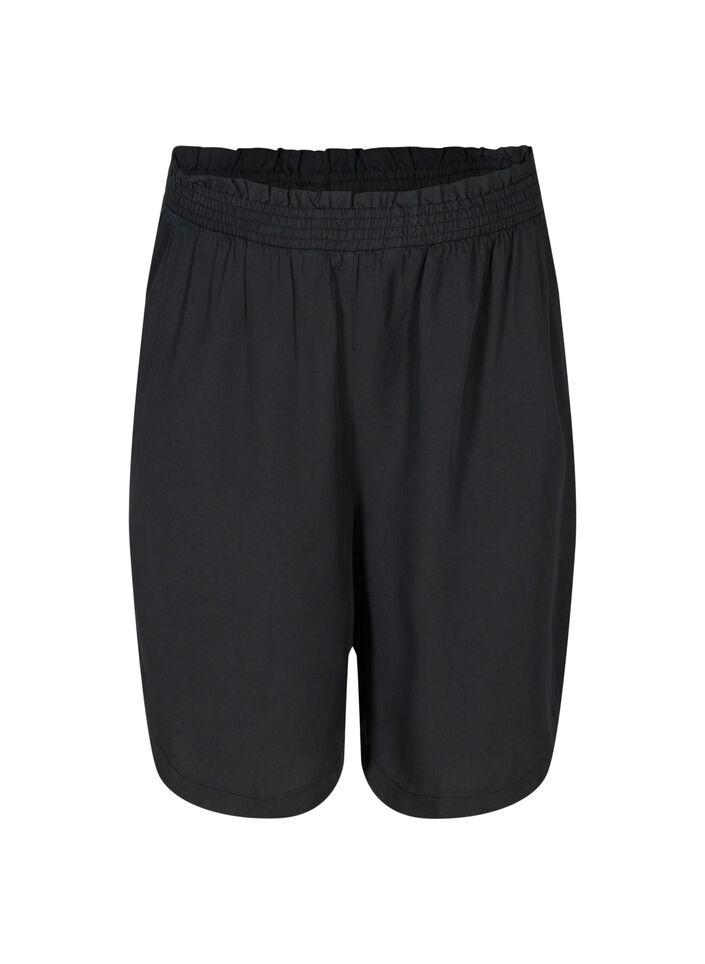 Lockere Bermudashorts mit Smock, Black, Packshot image number 0