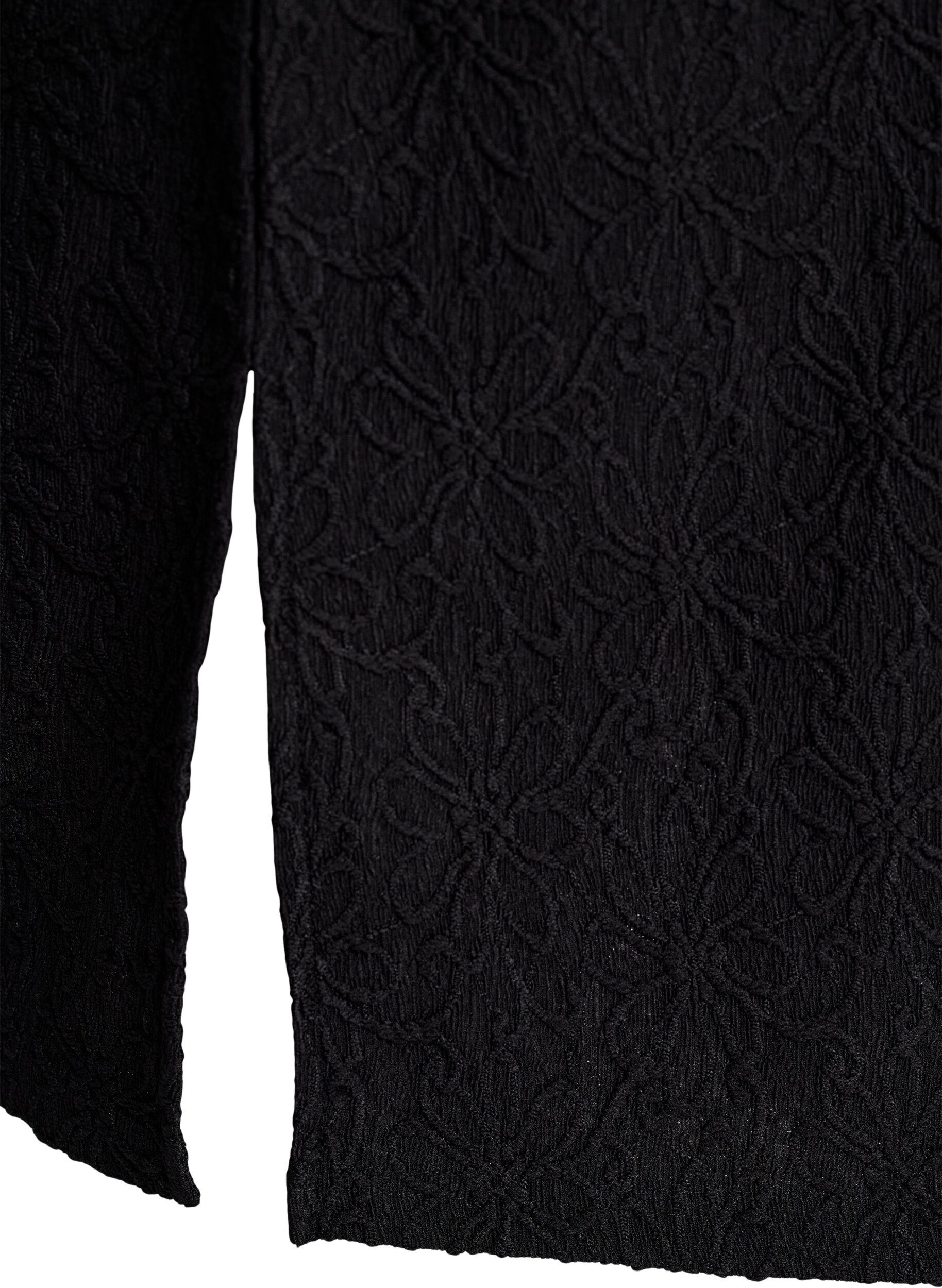 ZizziGebl&uuml;mtes, strukturiertes Kleid mit langen &Auml;rmeln, Schwarz, Packshot image number 3