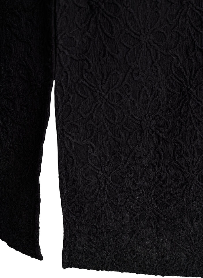 Geblümtes, strukturiertes Kleid mit langen Ärmeln, Schwarz, Packshot image number 3