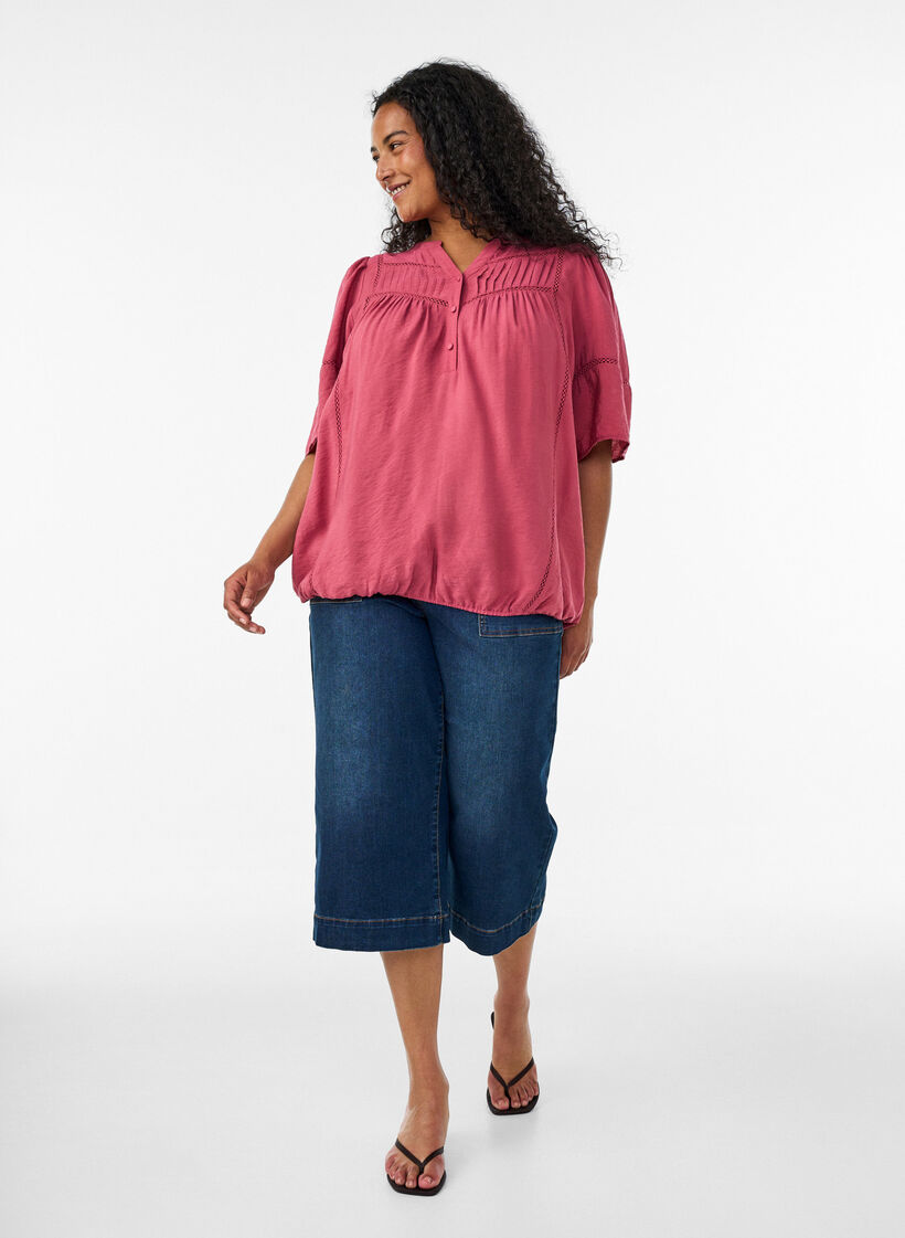 Bluse aus Viskose mit Biesen und Ballon&auml;rmeln, Rot, Model image number 1