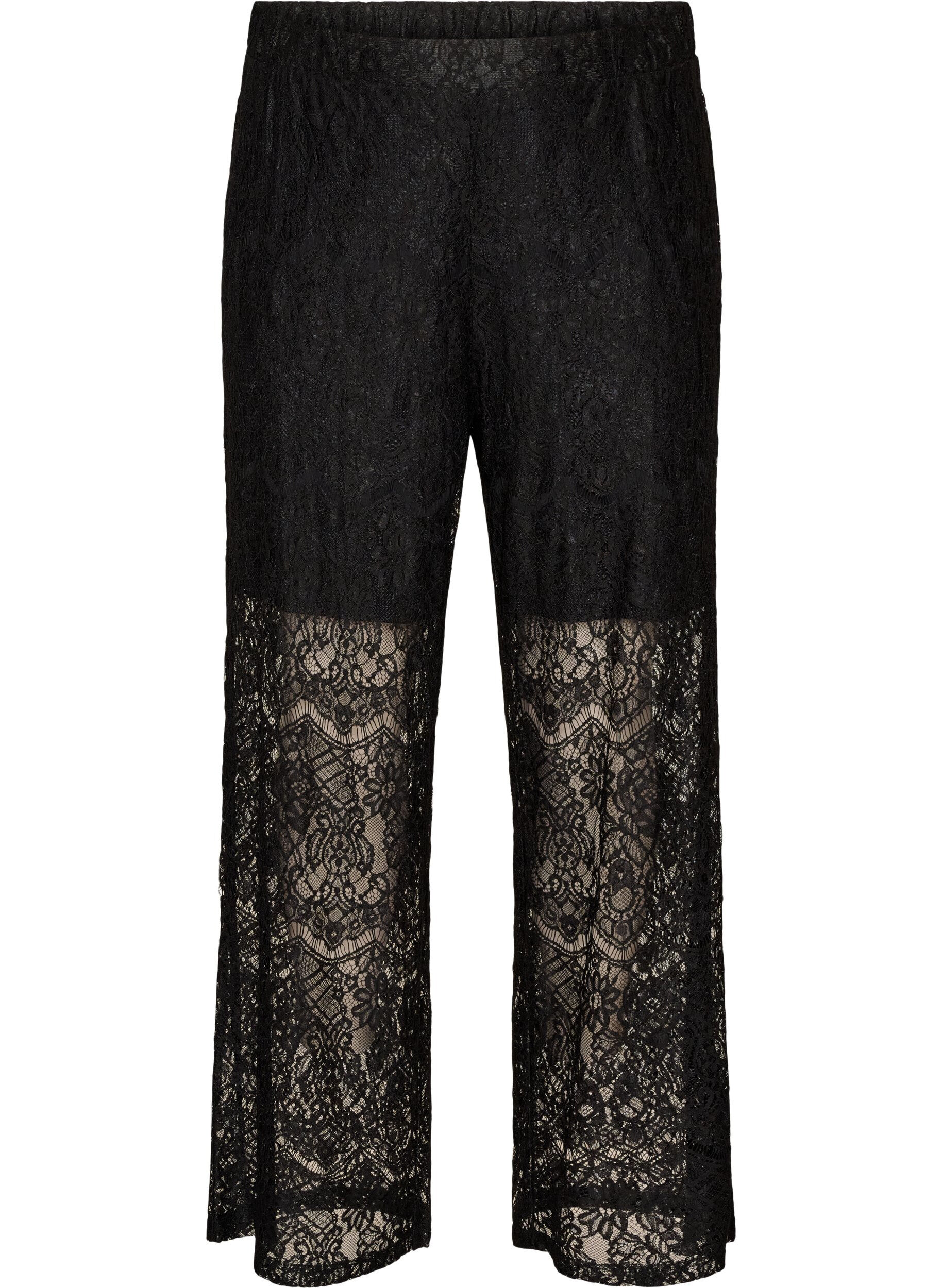 ZizziSpitzenhose mit geradem Bein und Innenhose, Schwarz, Packshot image number 0