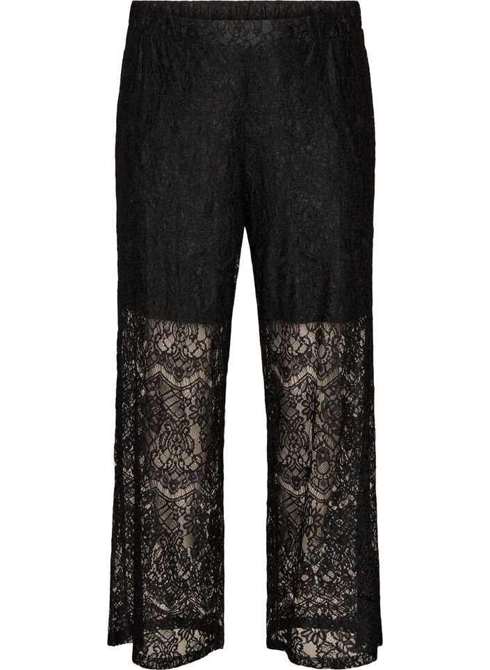 Spitzenhose mit geradem Bein und Innenhose, Schwarz, Packshot image number 0