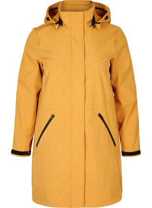 Lange Softshell Jacke mit Kapuze, Spruce Yellow, Packshot image number 0